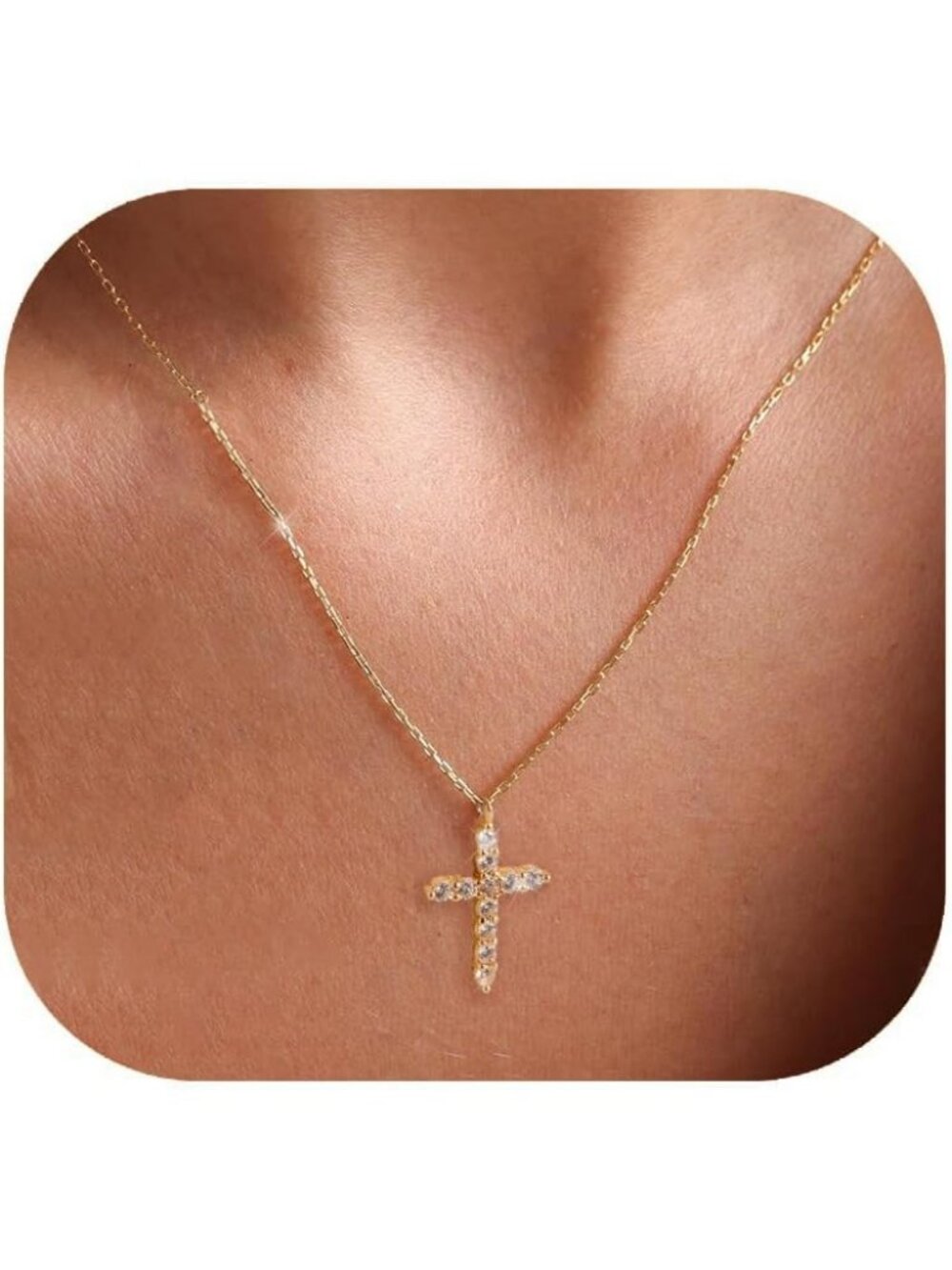 Women's Diamond Gold Cubic Zirconia Cross Chain Dainty Pendant Necklaces
